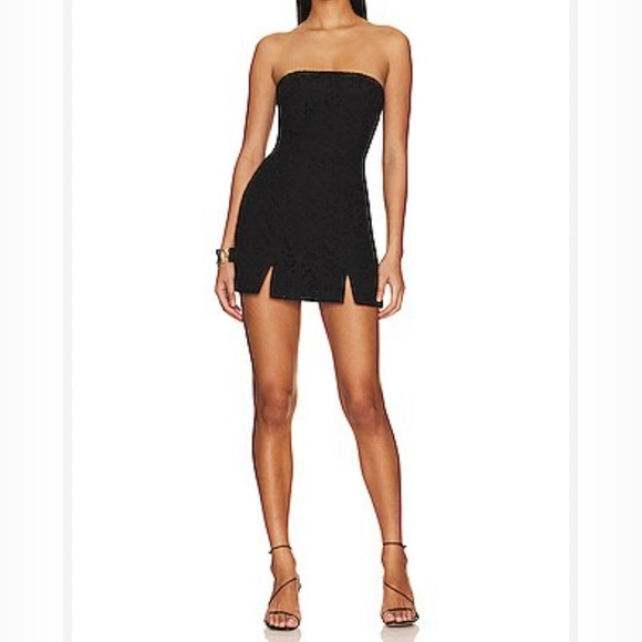 RUMER Women's Sienna Strapless Mini Dress, Black Eyelet Fabric, Size Large - Picture 1 of 14